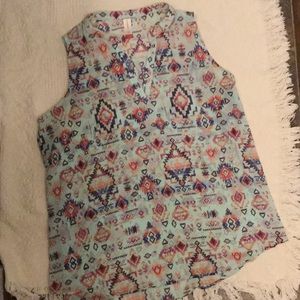Sleeveless turquoise Aztec style top